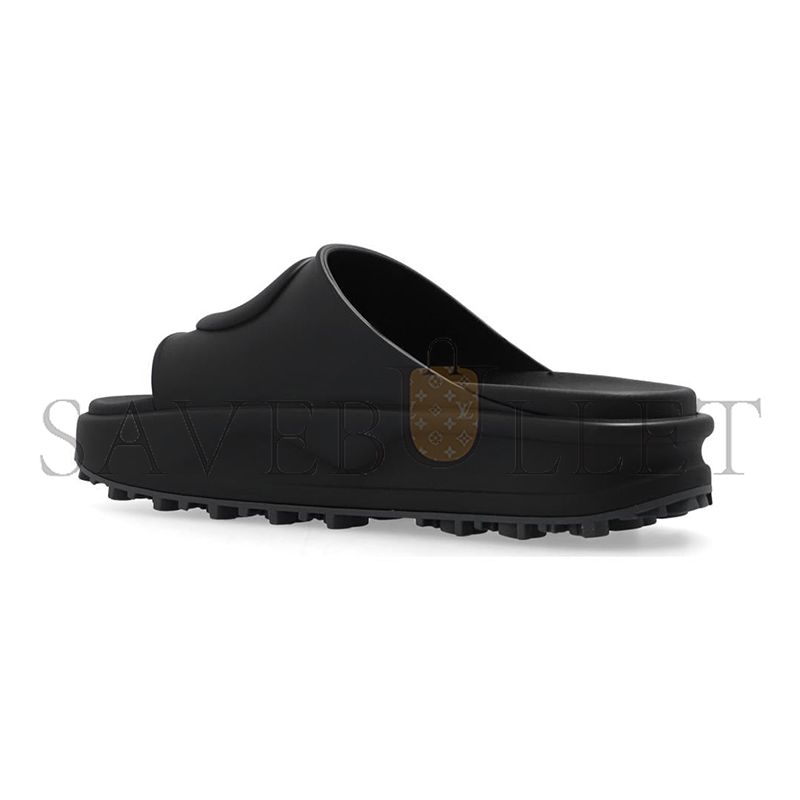 G*u*i interlocking g slide sandal black rubber 692380